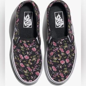 Vans Slip-On Floral Canvas Sneakers - Black with Pink Floral NWOT